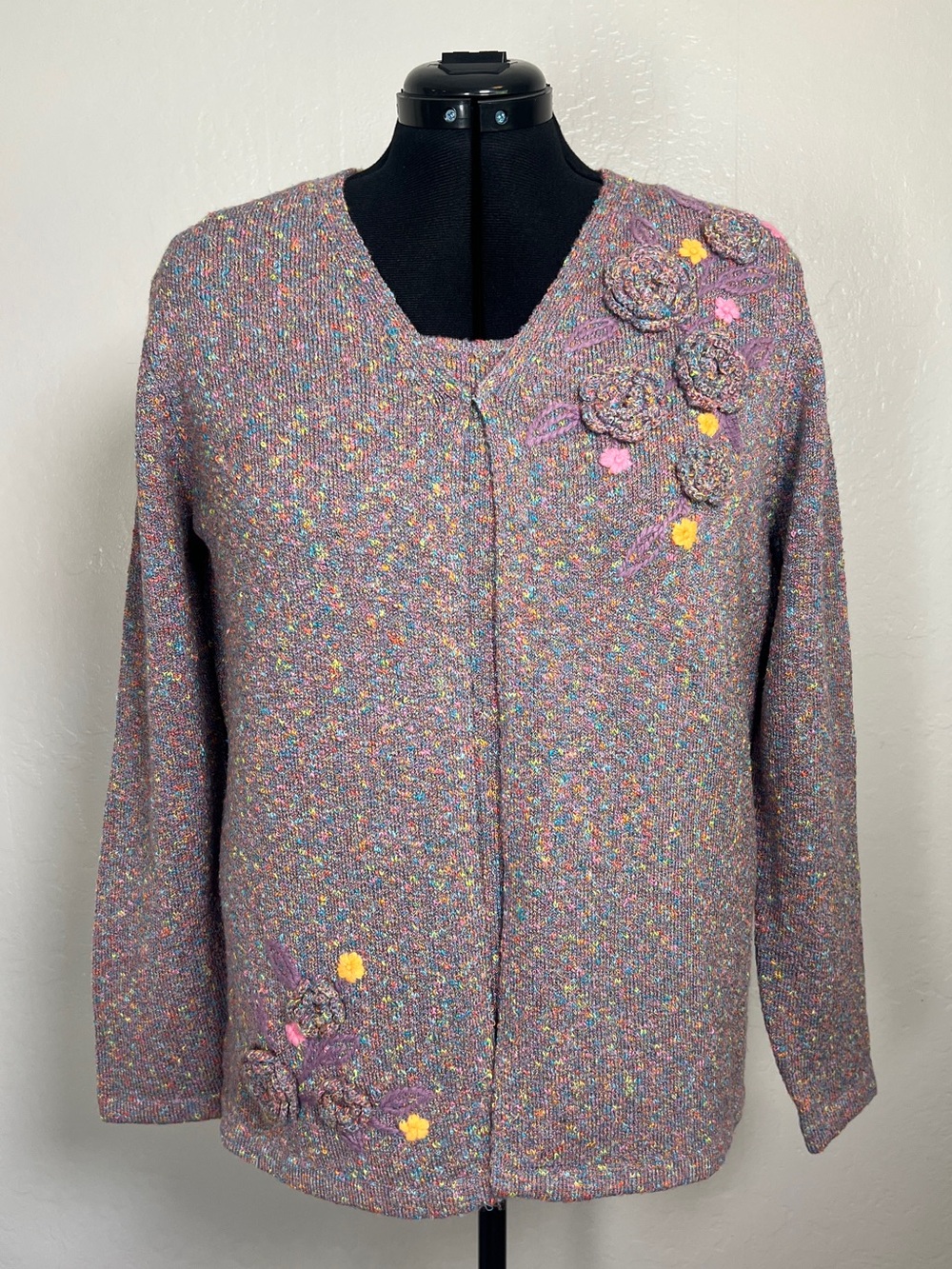 FOCUS by SHANI Women’s Size L Marled Knit Cardigan & Shell Floral Sweater Set - Picture 2 of 14